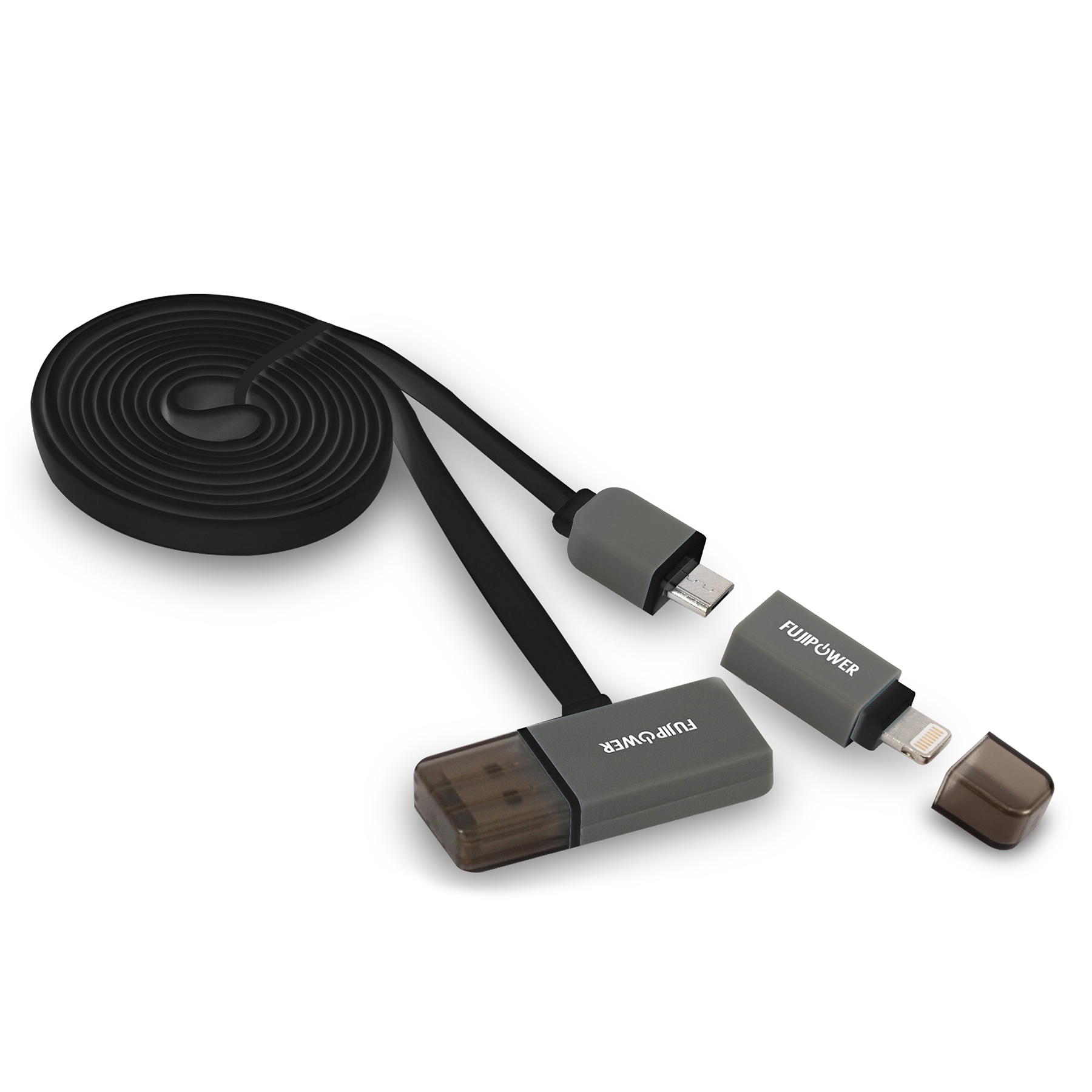 FUJIPOWER MICRO-USB/LTG FLAT кабел: черен: 1.0м