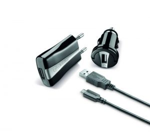 Зарядно 3 в 1 - 12V+220V + microUSB кабел 1А
