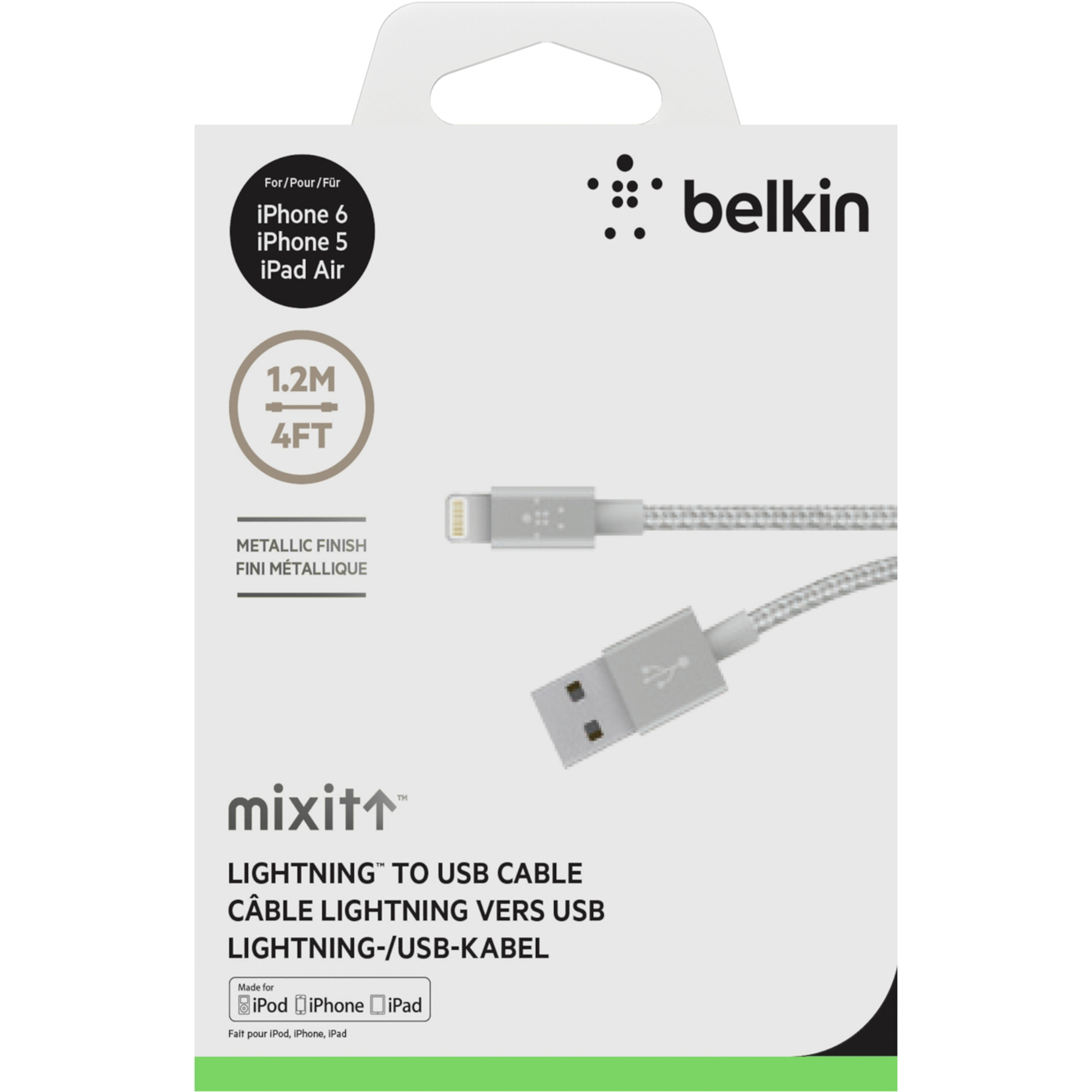 Belkin MIXIT↑™ Metallic Lightning Charge/Sync кабел - 2.4А/12W: 1.2м