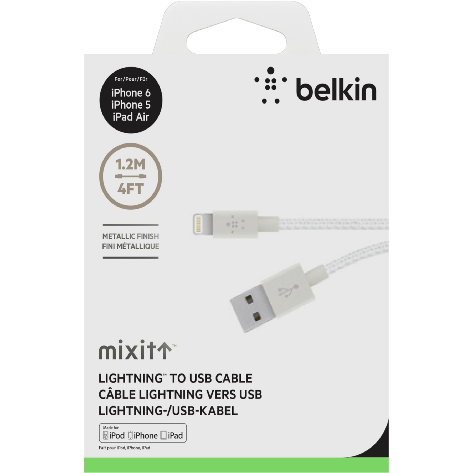 Belkin MIXIT↑™ Metallic Lightning Charge/Sync кабел - 2.4А/12W: 1.2м