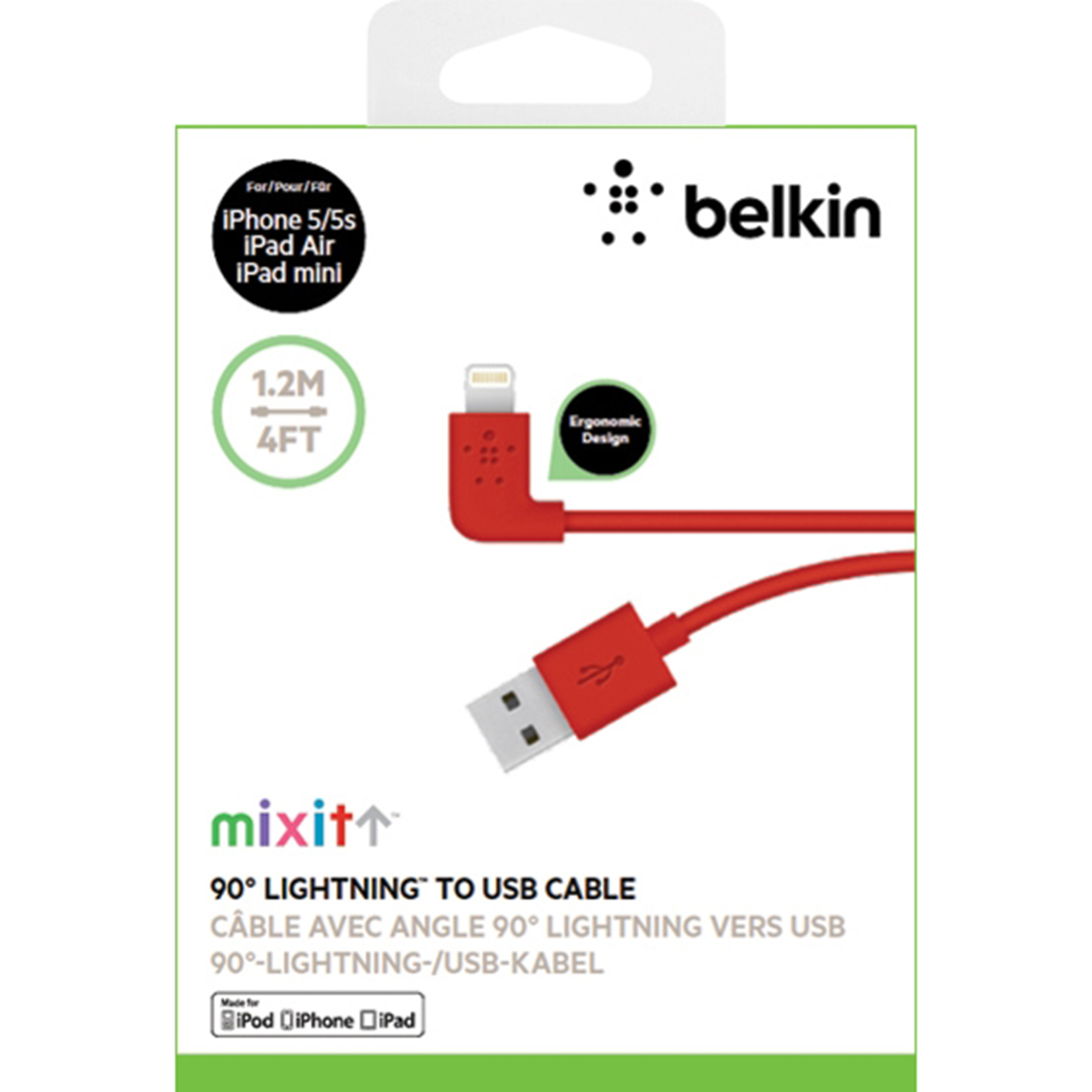 Belkin MIXIT↑™ 90° Lightning Charge/Sync кабел - 2.4А/12W: 1.2м