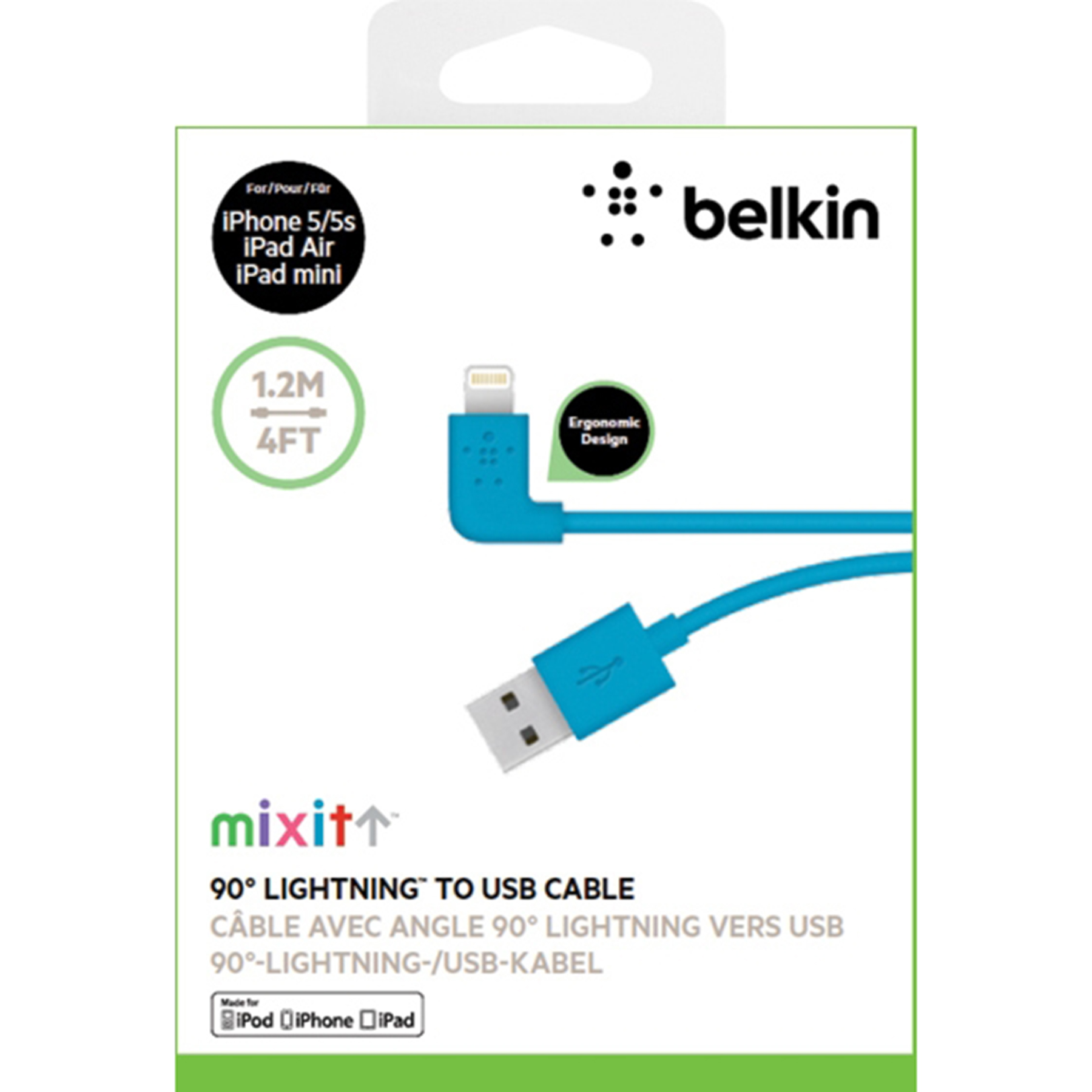 Belkin MIXIT↑™ 90° Lightning Charge/Sync кабел - 2.4А/12W: 1.2м