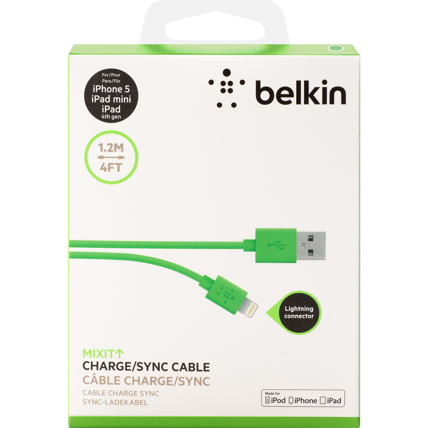 Belkin MIXIT↑™ Lightning Charge/Sync кабел - 2.1А/10W: 1.2м * Цвят: зелен