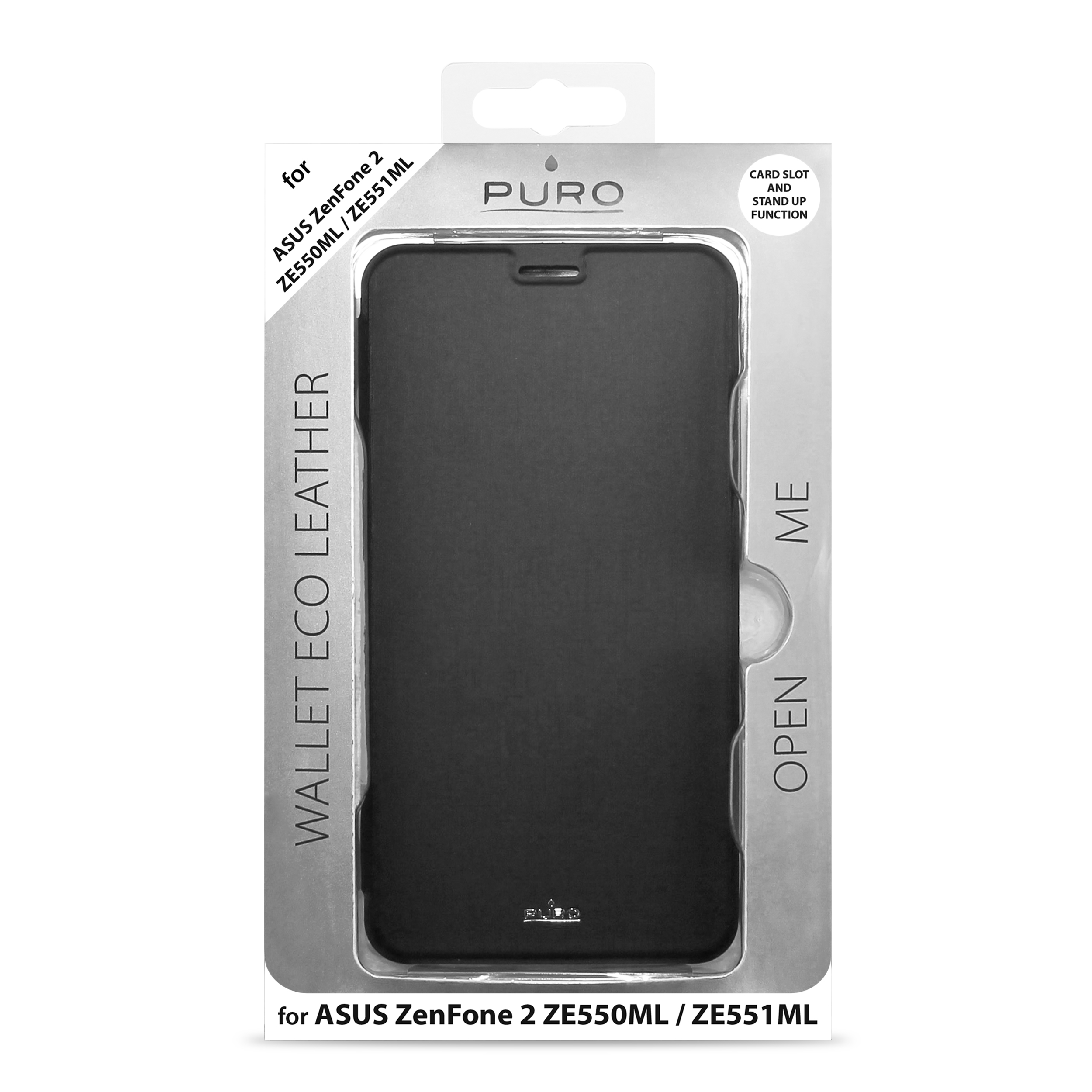 PURO BOOKLET калъф/стойка за ASUS Zenfone 2:Черен