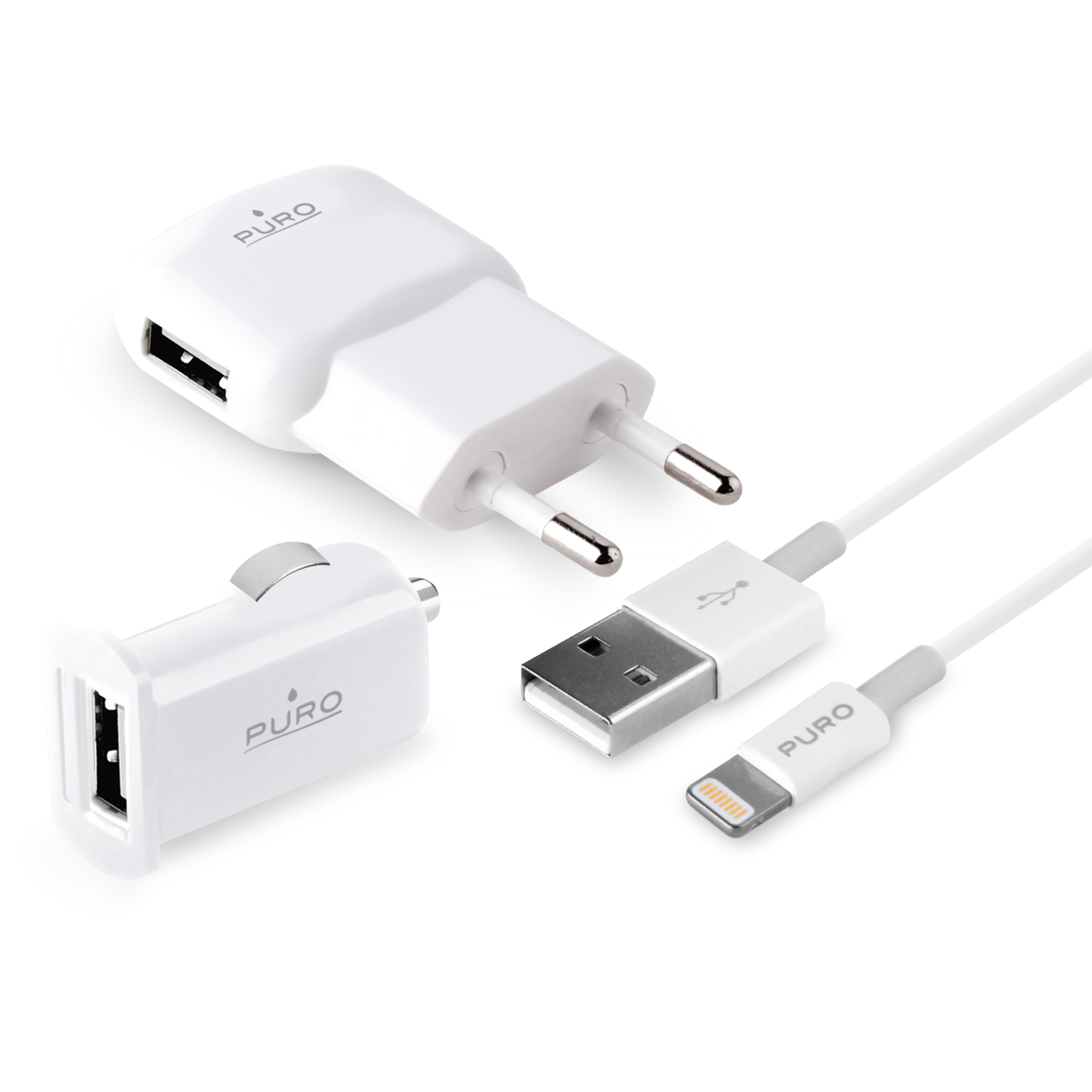 PURO Комплект зарядни + MFI Lightning кабел за iPhone