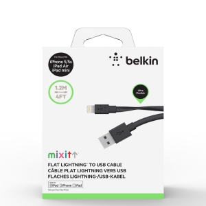 Belkin MIXIT↑™ FLAT Lightning Charge/Sync кабел - 2.4А/12W: 1.2м