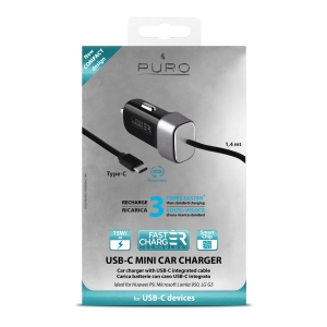PURO MINI FAST CHARGER зарядно за кола с вграден USB-C кабел