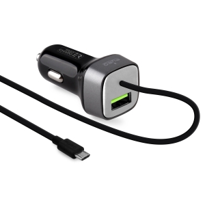 PURO FAST CHARGER зарядно за кола с вграден Micro-USB кабел + USB порт