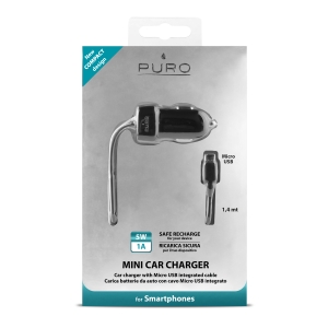 PURO MINI зарядно за кола с вграден Micro-USB кабел